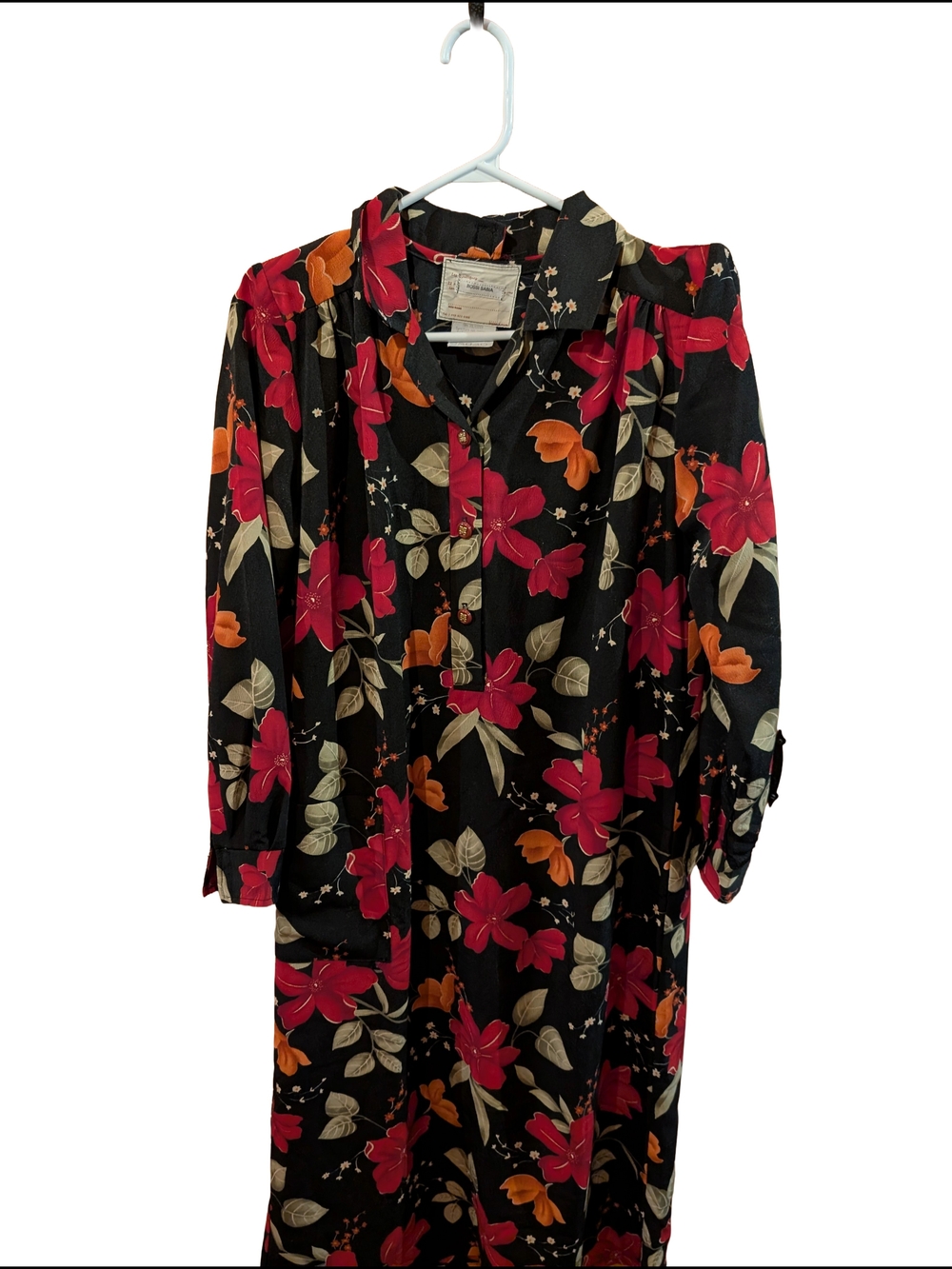 Women’s Black Floral Button-Front Dress  Opened In The Back